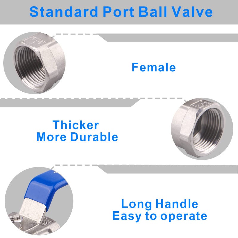 DERNORD Stainless Steel Ball Valve 1PC Type 1 Inch NPT Standard Port for Water, Oil, and Gas (1 Inch Ball Valve) - Image 4